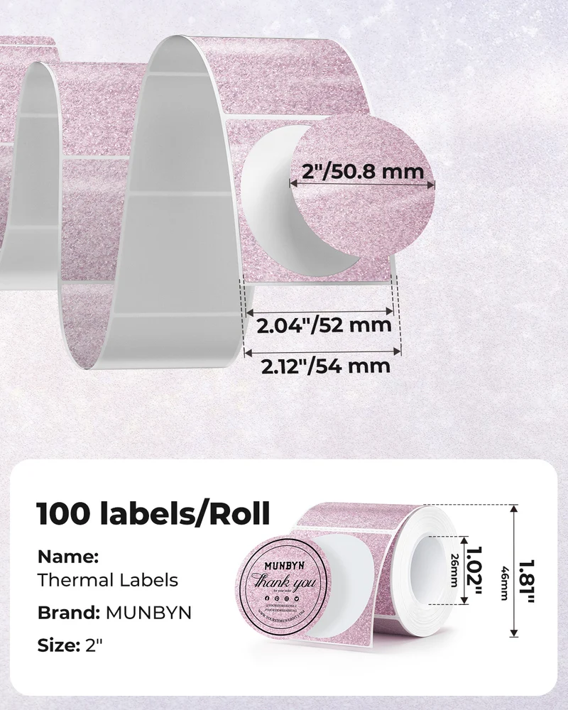 MUNBYN 2" Glitzer-Thermoetiketten Mischpackung für Branding-Aufkleber