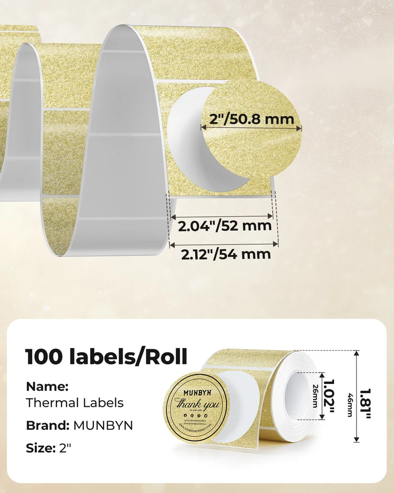 MUNBYN 2" Glitzer-Thermoetiketten Mischpackung für Branding-Aufkleber
