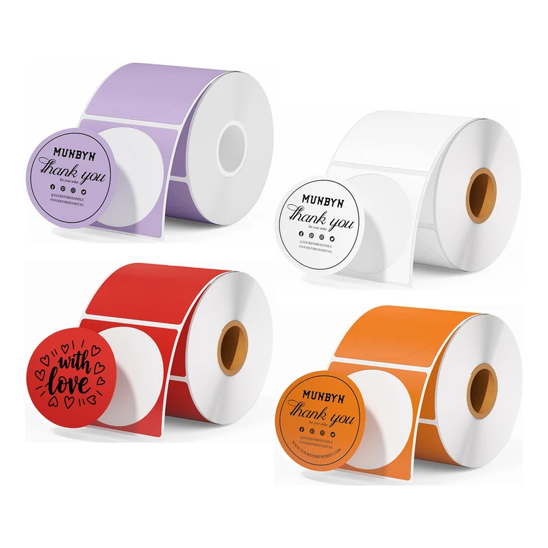 MUNBYN 2" runde Thermoetiketten Kit für Produkt, Logo und Mehrzweck-Aufkleber