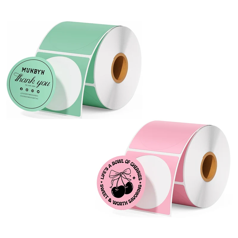MUNBYN 2" runde Thermoetiketten Mischpackung für Produkt, Logo und Mehrzweck-Aufkleber