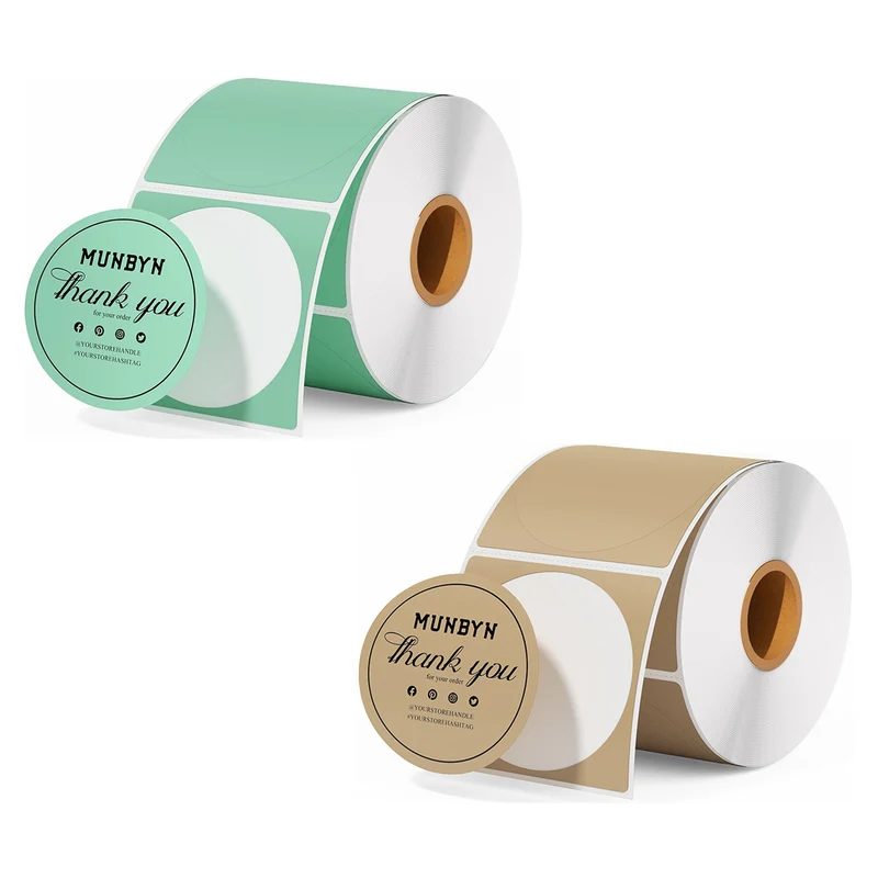 MUNBYN 2" runde Thermoetiketten Mischpackung für Produkt, Logo und Mehrzweck-Aufkleber