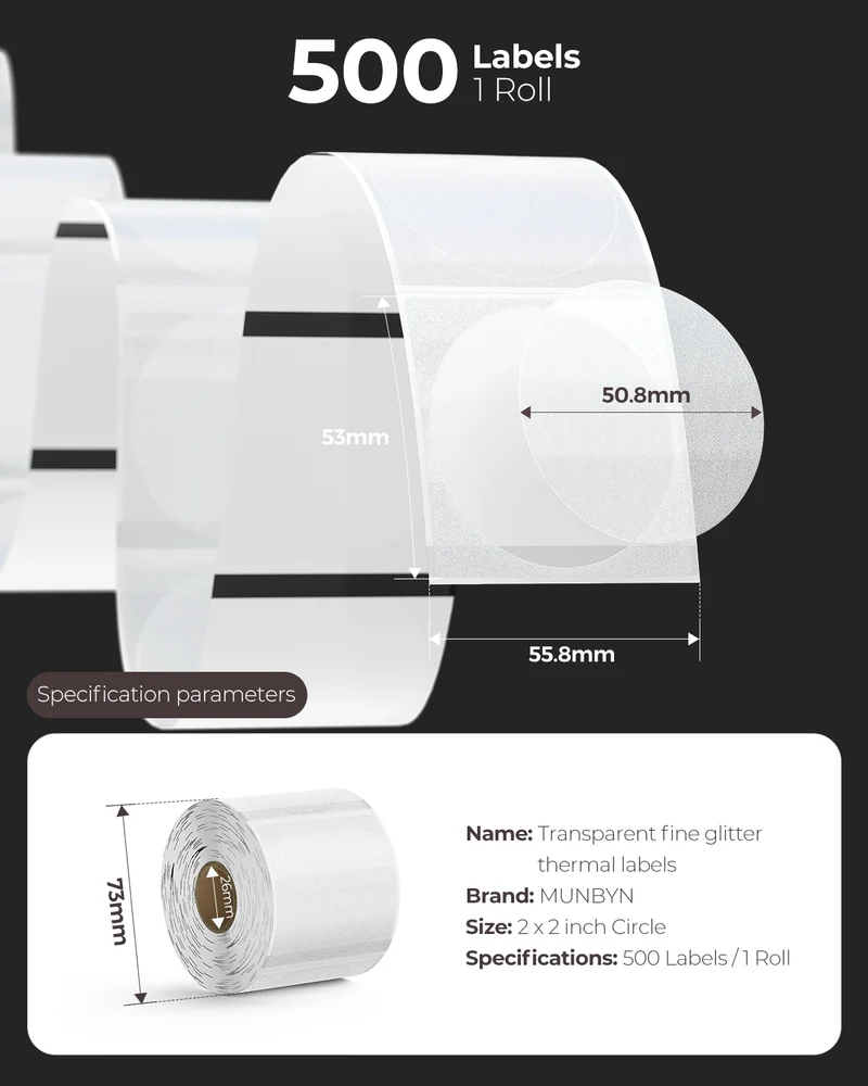 MUNBYN 2" transparente Thermoetiketten für Logos und Verpackung