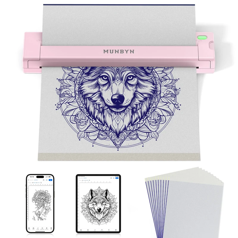 MUNBYN ITP05S Tattoo-Schablonen Drucker mit 20 Blatt Transferpapier