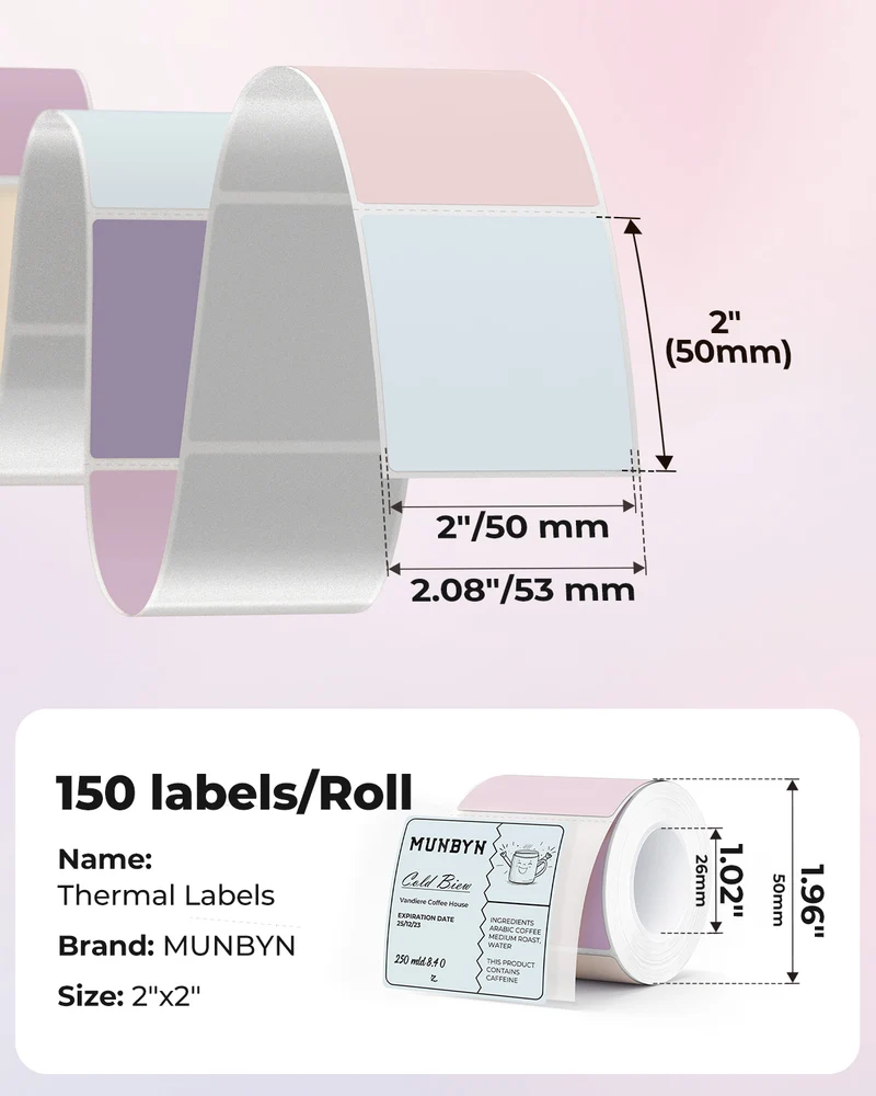 MUNBYN 2" Quadratetiketten Morandi Etiketten 5 Farben für Kerzen und Backwaren