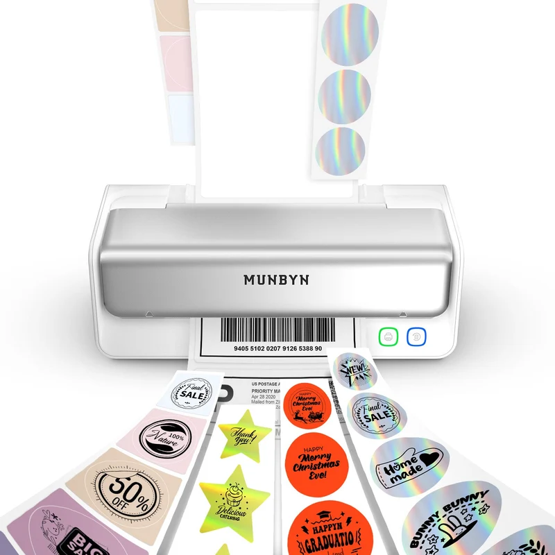 MUNBYN RealWriter 405B Bluetooth Drucker & Rechteck Etiketten Kleidung Produkt Profi Set