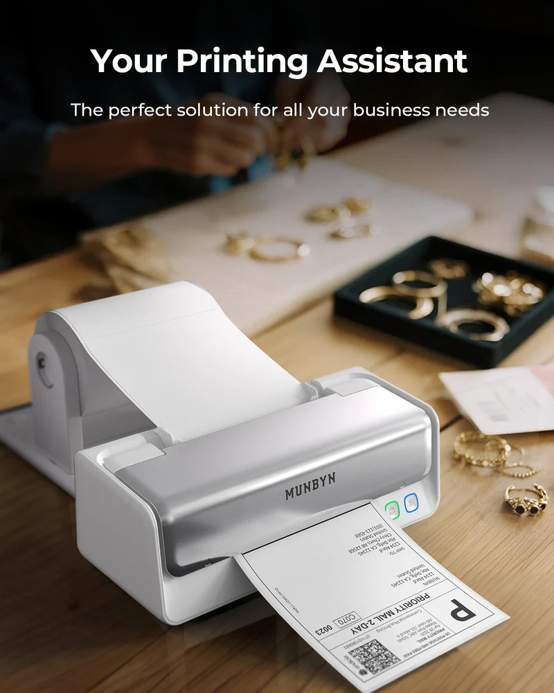 MUNBYN RealWriter 405B Bluetooth Drucker & Rechteck Etiketten Kleidung Produkt Profi Set