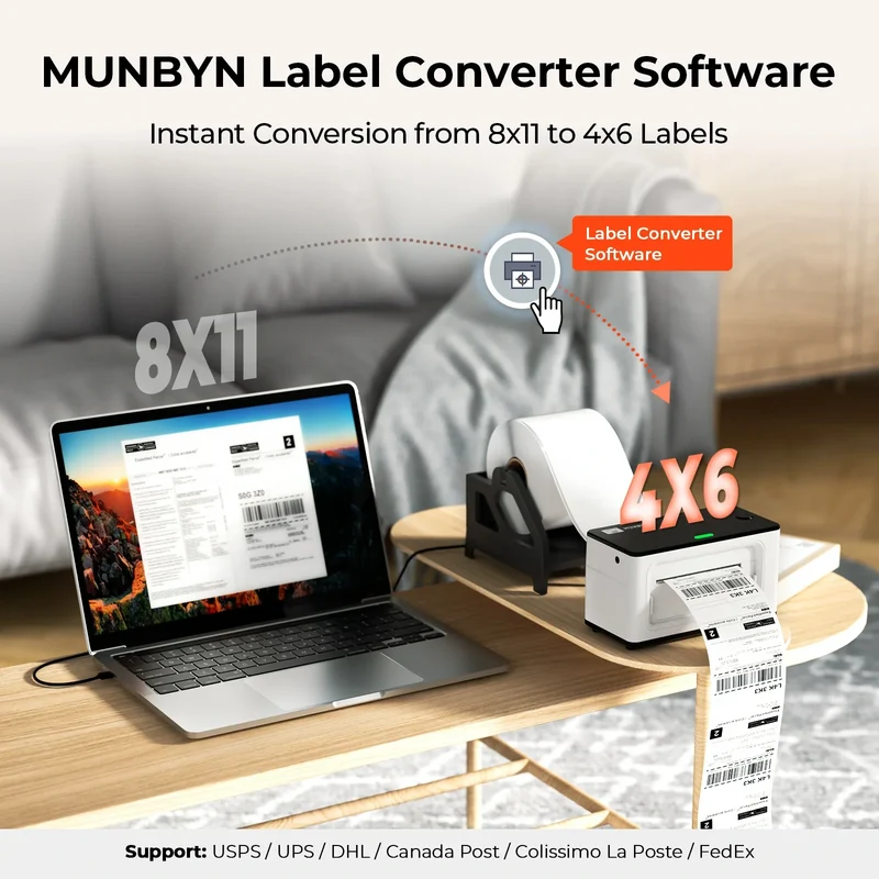 MUNBYN RealWriter 941B Bluetooth Drucker & Rechteck Etiketten Kleidung Produkt Starter Set