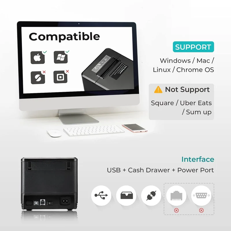MUNBYN P098 80mm USB Thermal Receipt Printer