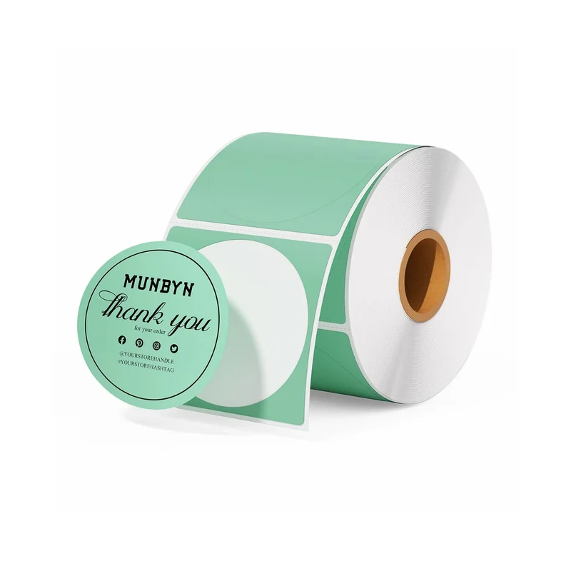 MUNBYN 2" Circle Thermal Label Bundles for Product, Logo and Multi-Purpose Stickers (750/Roll)
