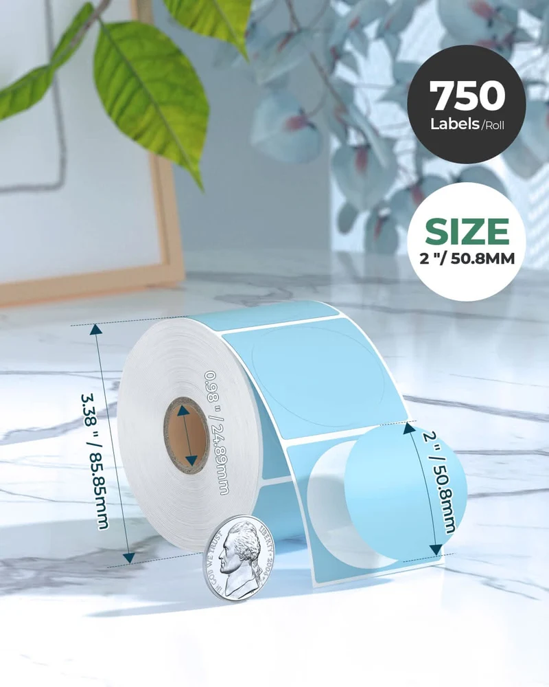 MUNBYN 2" Circle Thermal Label Bundles for Product, Logo and Multi-Purpose Stickers (750/Roll)