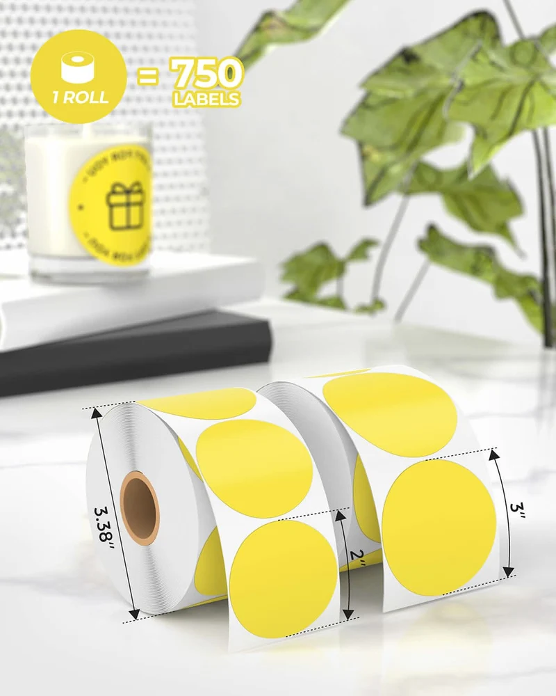 MUNBYN 2" Circle Thermal Label Bundles for Product, Logo and Multi-Purpose Stickers (750/Roll)
