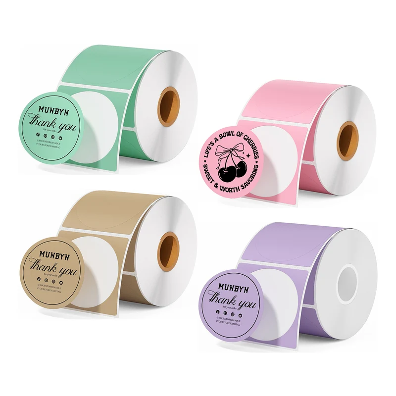 MUNBYN 2" Circle Thermal Label Bundles for Product, Logo and Multi-Purpose Stickers (750/Roll)