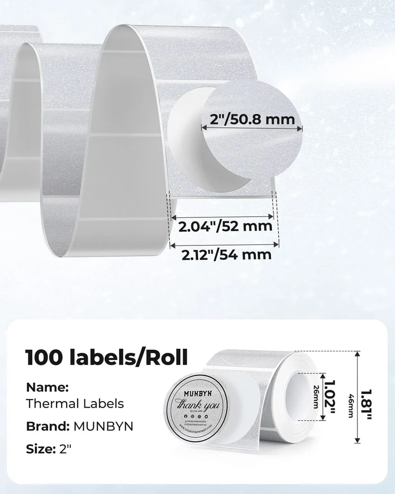 MUNBYN 2" Glitter Round Thermal Labels (100/Roll)