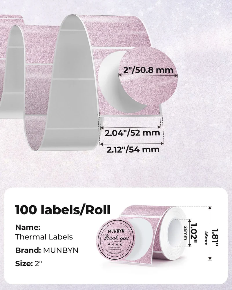 MUNBYN 2" Glitter Round Thermal Labels (100/Roll)