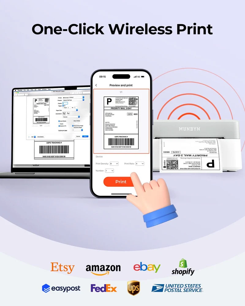 MUNBYN RealWriter 403B Bluetooth Printer & 4x2 Labels Handmade Product Starter Kit
