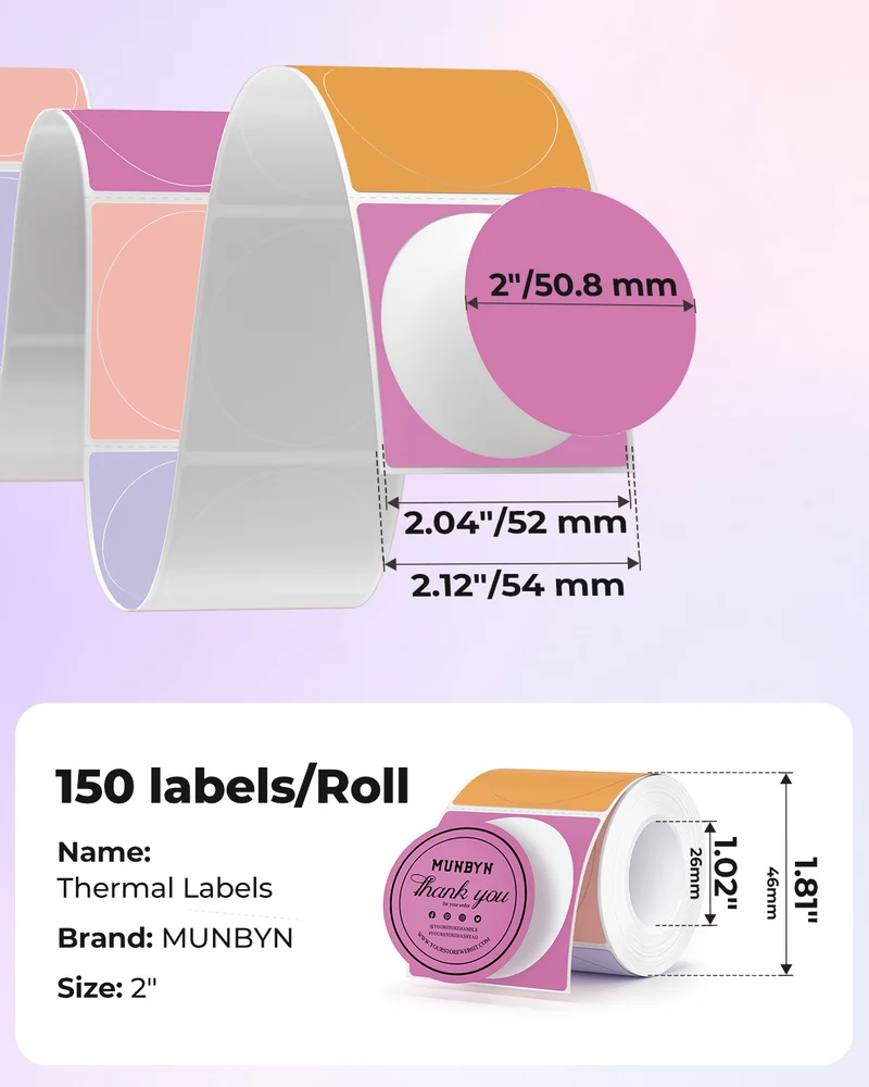 MUNBYN 2" Macaron Round Thermal Labels for Product and Packaging Stickers