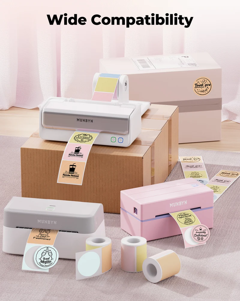 MUNBYN 2" Macaron Round Thermal Labels for Product and Packaging Stickers
