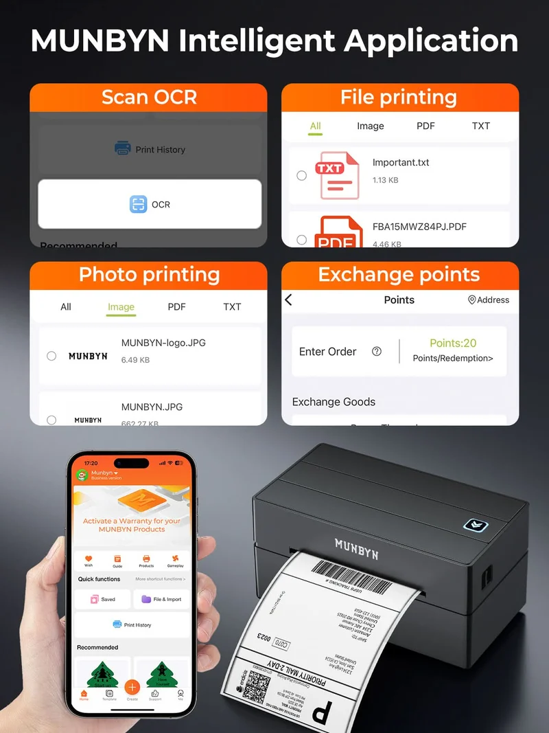 MUNBYN RW130B Bluetooth Thermal Label Printer