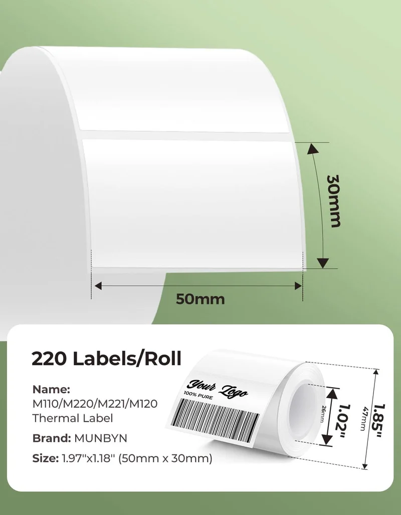 MUNBYN 1.97" x 1.18" Rectangle Thermal Labels for Address and Product Labels