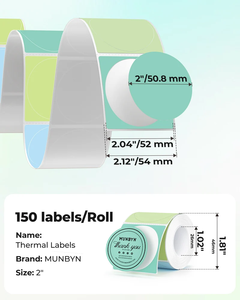 MUNBYN 2" Macaron Runde Thermoetiketten Mischpackung für Produkt- und Verpackungsaufkleber
