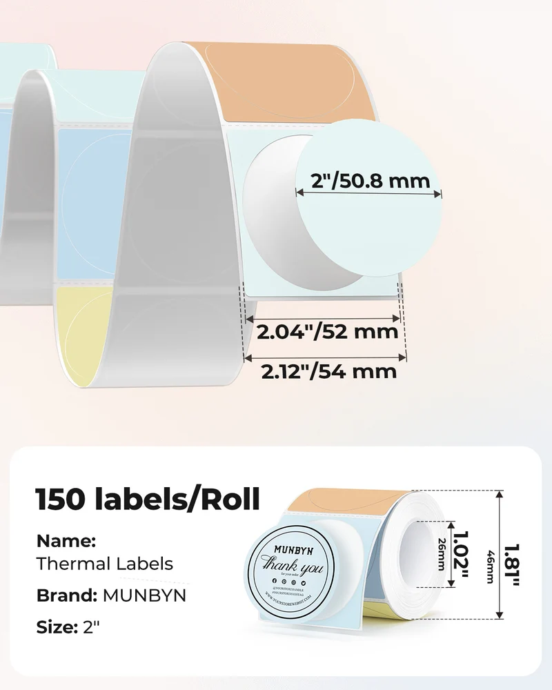 MUNBYN 2" Macaron Runde Thermoetiketten Mischpackung für Produkt- und Verpackungsaufkleber