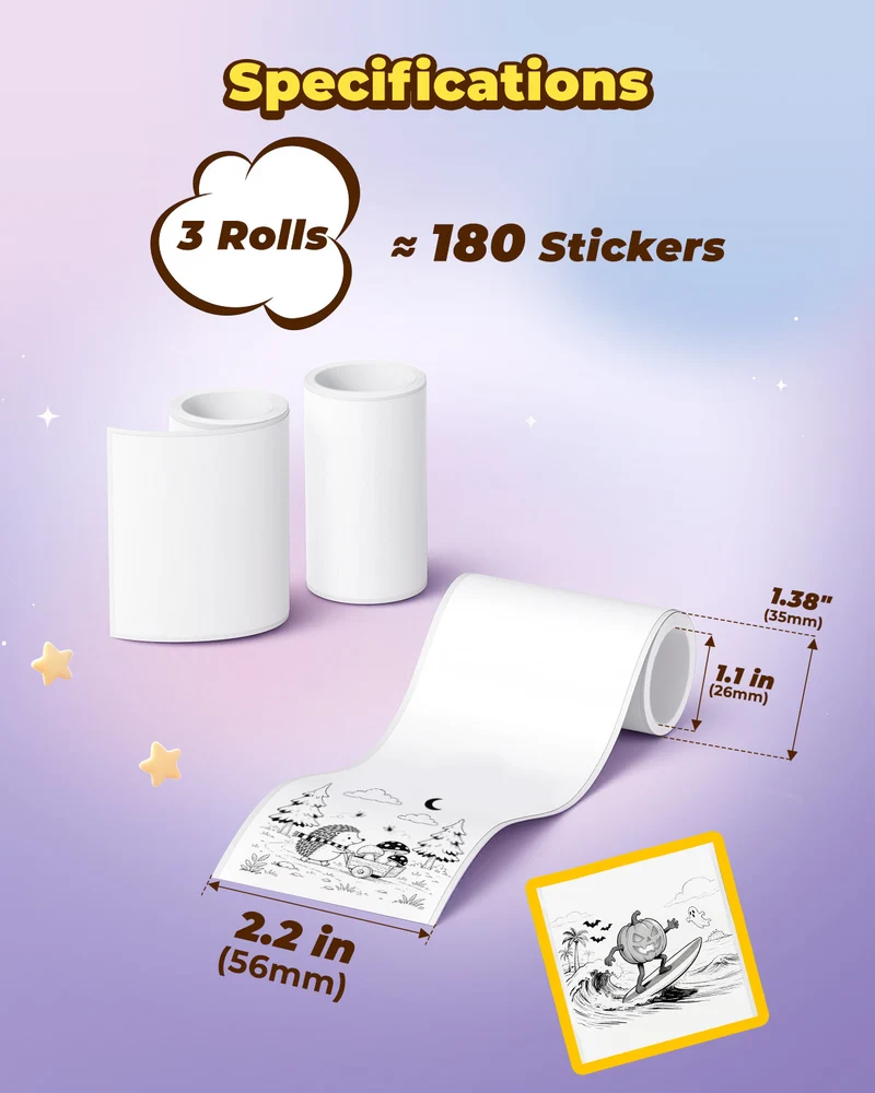 MUNBYN SP01 AI Printer Thermal Sticker Paper Refill | 2.2" x 122", 3 Rolls