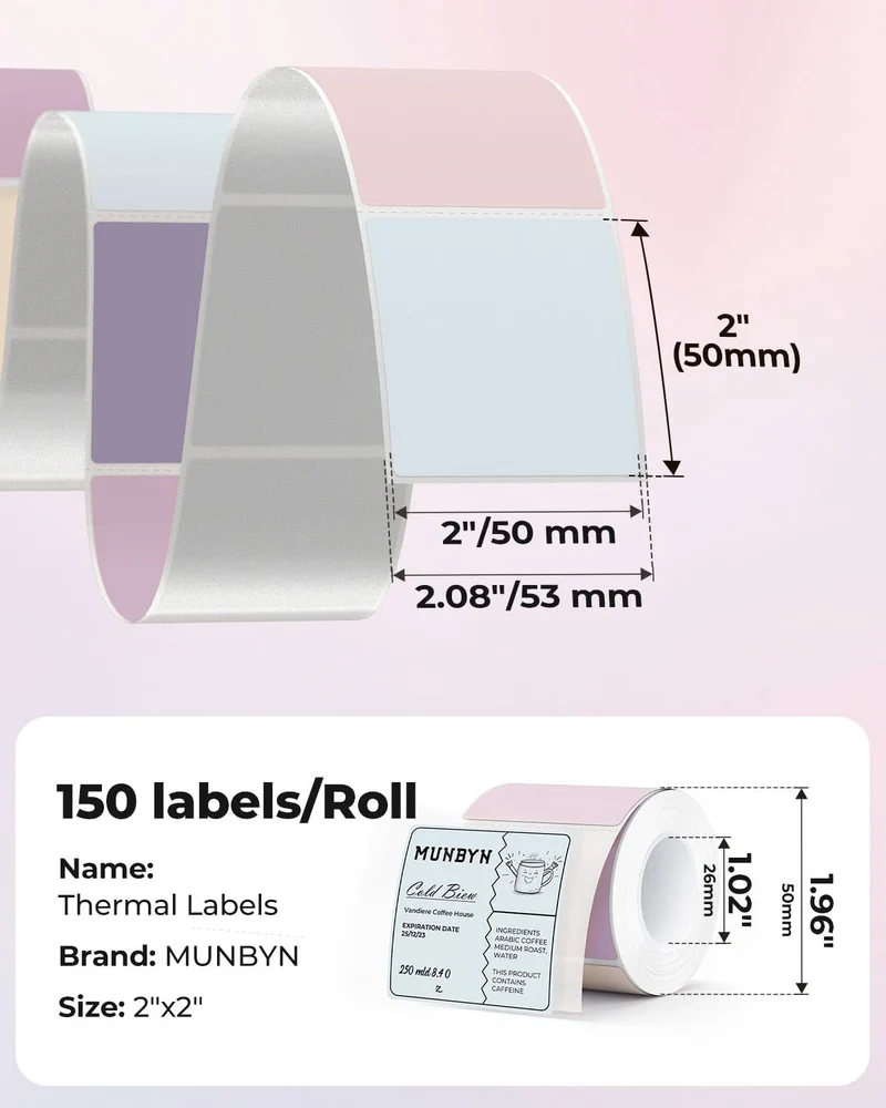 MUNBYN 2" Morandi Square Thermal Labels