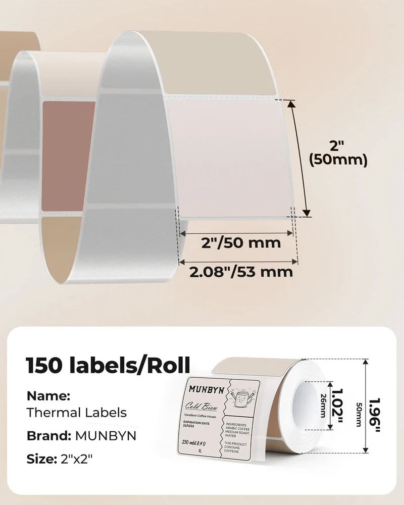 MUNBYN 2" Morandi Square Thermal Labels