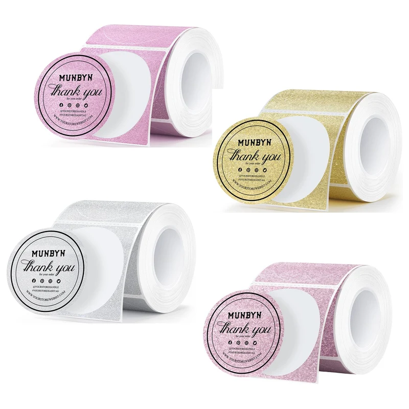 MUNBYN 2" Glitter Round Thermal Labels Multi-Pack (100/Roll)