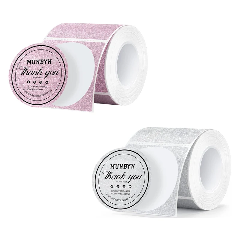 MUNBYN 2" Glitter Round Thermal Labels Multi-Pack (100/Roll)