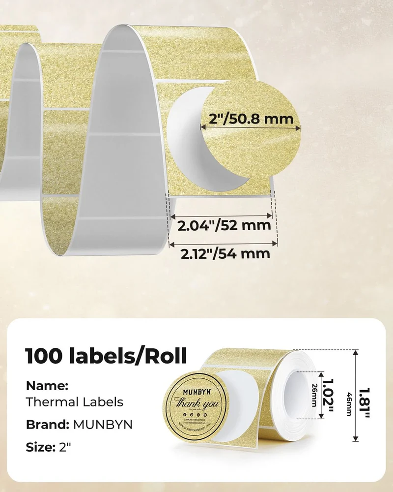 MUNBYN 2" Glitter Round Thermal Labels Multi-Pack (100/Roll)