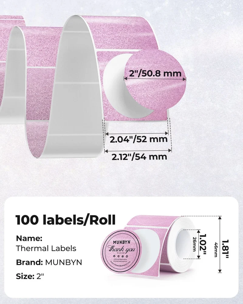MUNBYN 2" Glitter Round Thermal Labels Multi-Pack (100/Roll)