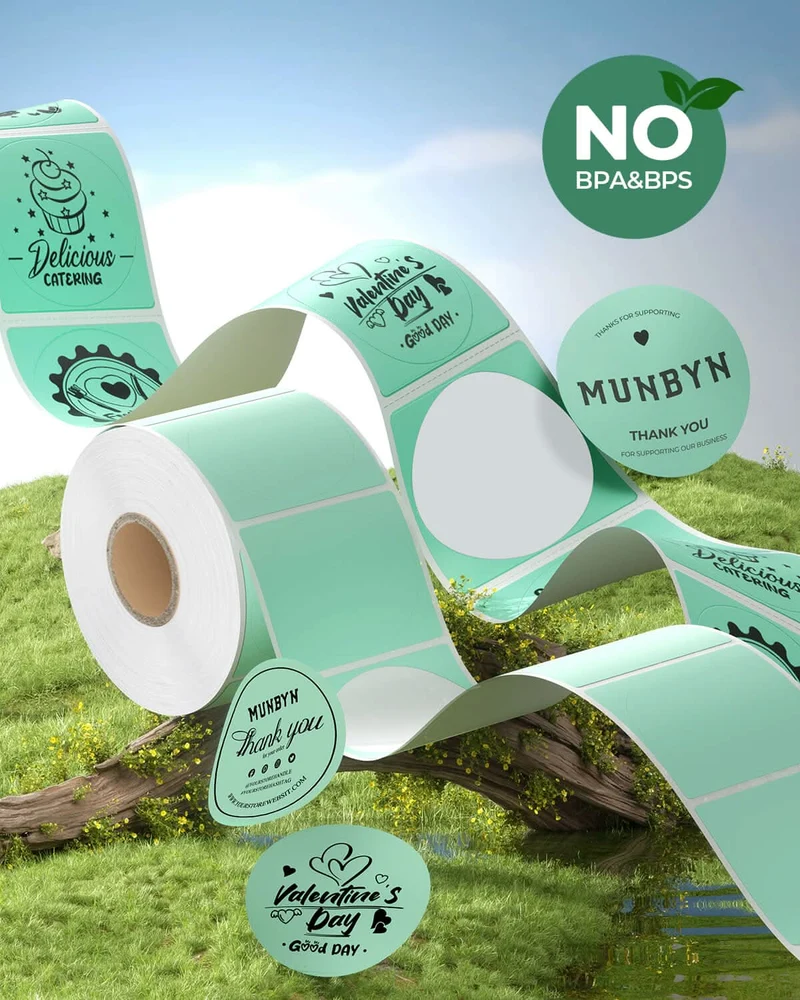 MUNBYN 2" Circle Thermal Label Bundles for Product, Logo and Multi-Purpose Stickers (750/Roll)