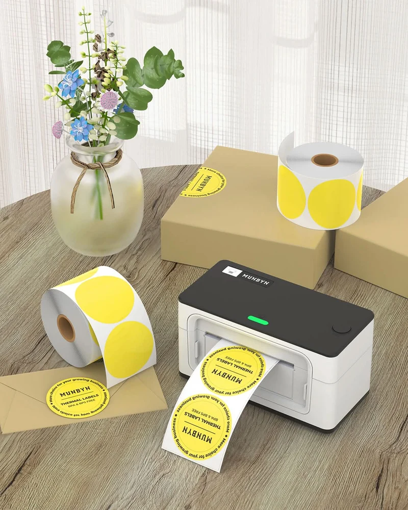MUNBYN 2" Circle Thermal Label Bundles for Product, Logo and Multi-Purpose Stickers (750/Roll)