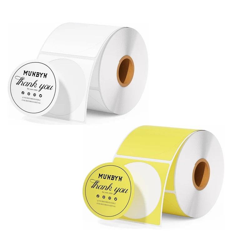 MUNBYN 2" Circle Thermal Label Bundles for Product, Logo and Multi-Purpose Stickers (750/Roll)