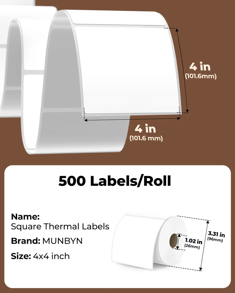MUNBYN 4"x 4" Perforated Generic Thermal Labels for Small Business & Bakery