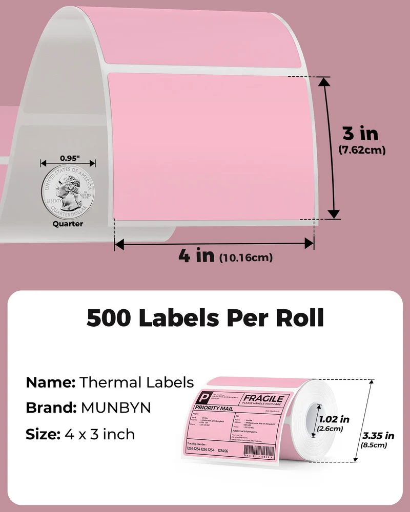 MUNBYN 4" x 3" Rectangle Thermal Labels for Mailing and Barcode Labels