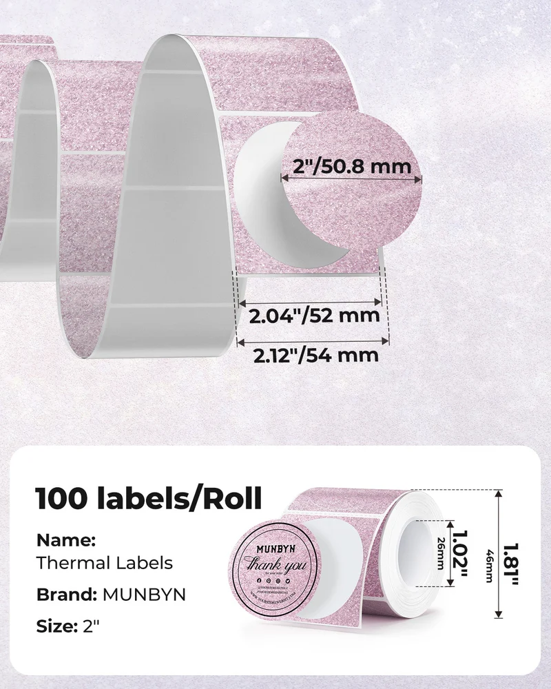 MUNBYN 2" Glitter Thermal Labels for Branding Stickers