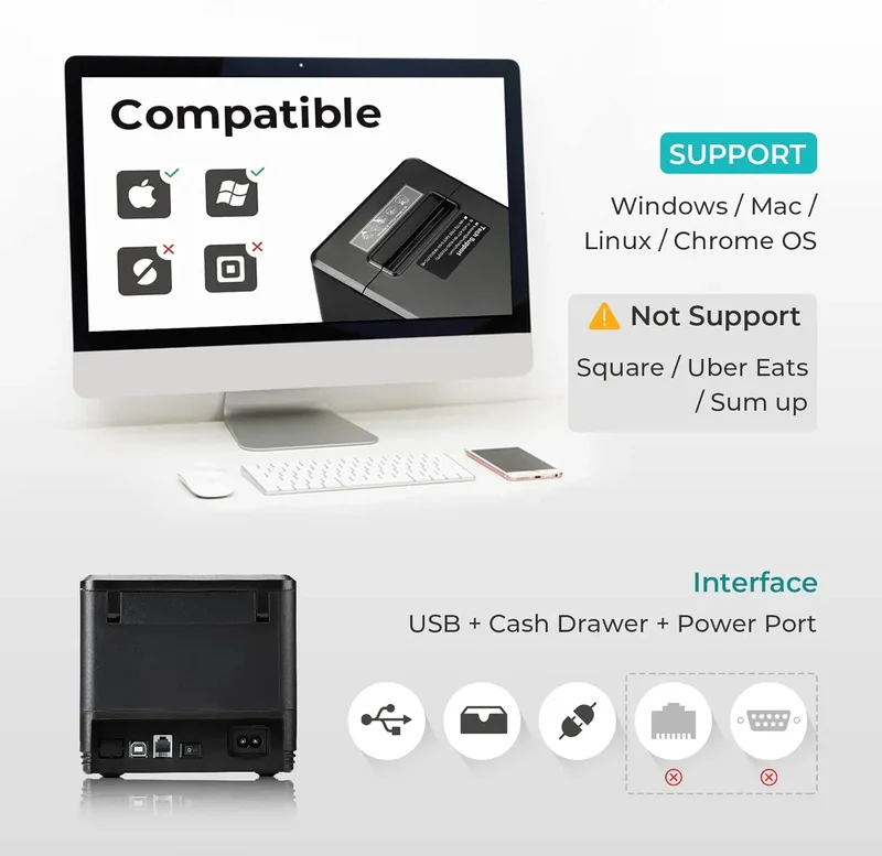 MUNBYN ITPP098P 80mm USB Receipt Printer for Retail POS