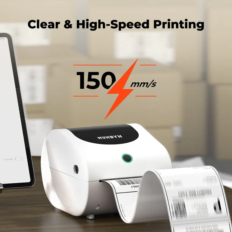 MUNBYN RW411B Bluetooth 4x6 Thermal Label Printer with Paper Tray for Daily Shipping