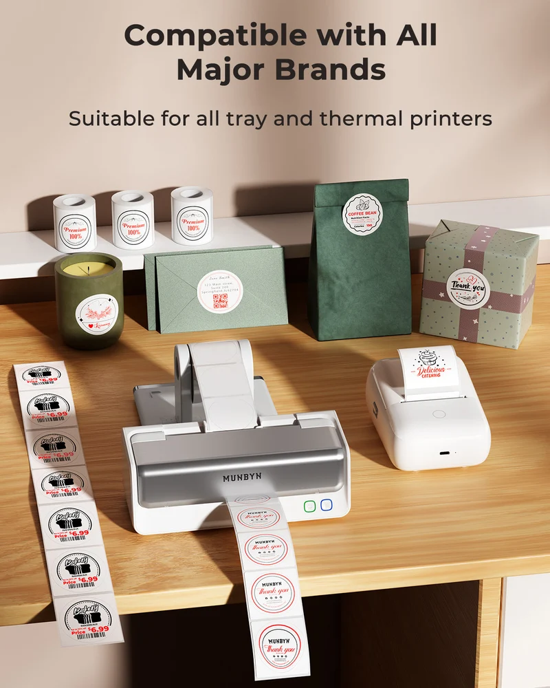 MUNBYN 2" Dual-Color Thermal Labels for RW405B Product and Packaging Stickers