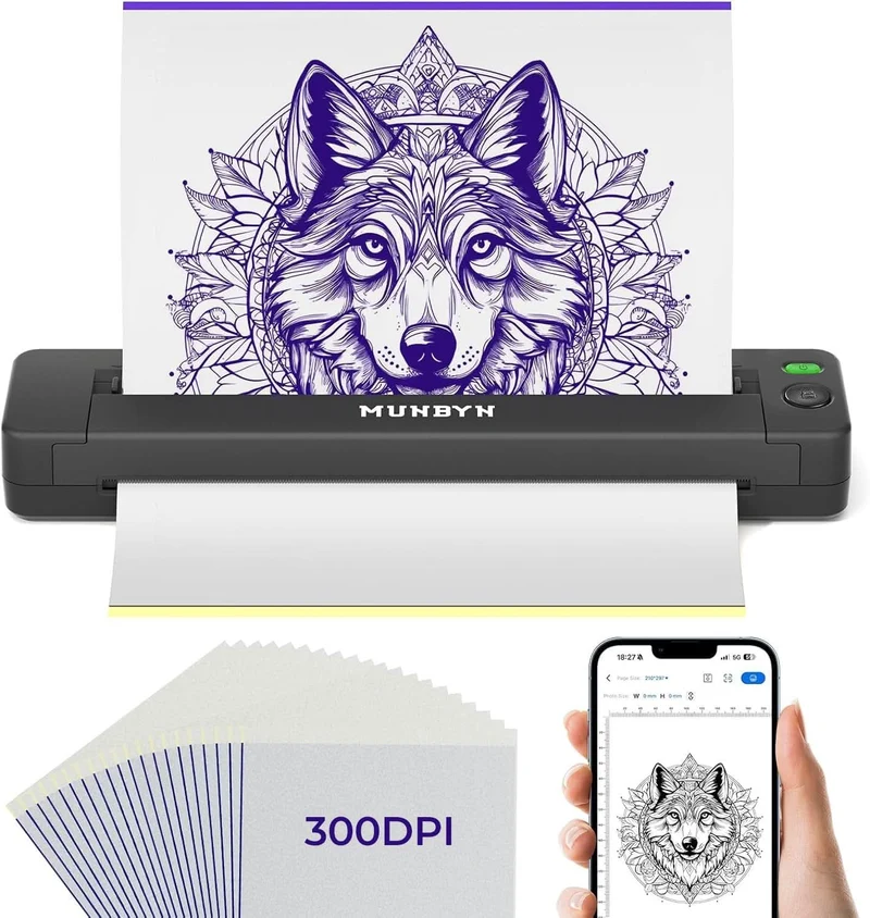 MUNBYN ITP06 300DPI Tattoo Stencil Printer with Transfer Papers