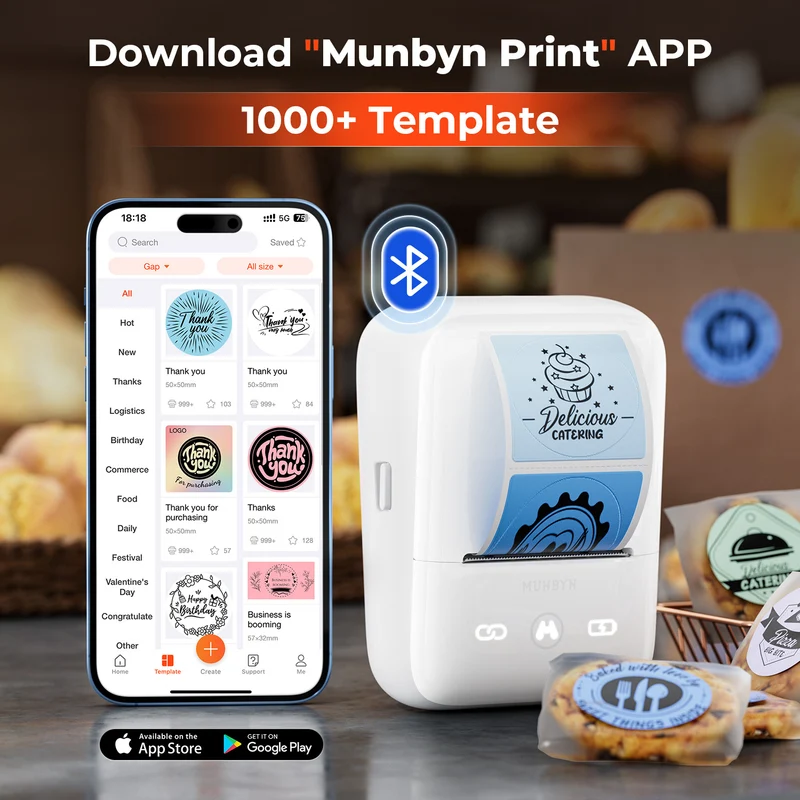 MUNBYN FM226 Bluetooth Portable Label Maker for Home and Small Labels