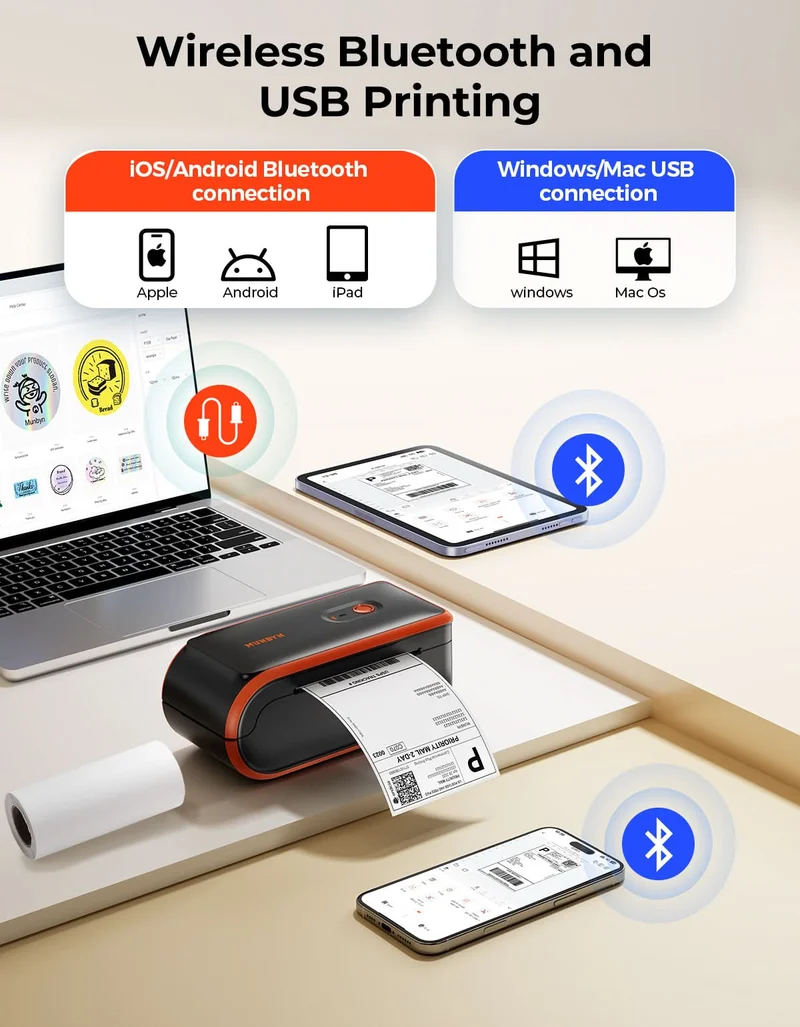 MUNBYN MC240 Battery-Powered Wireless Label Printer for Mobile Labeling
