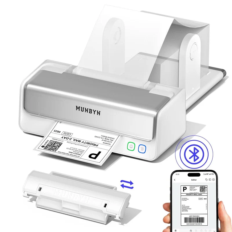 MUNBYN RW405B Dual-Color Bluetooth Thermal Label Printer with Label Holder