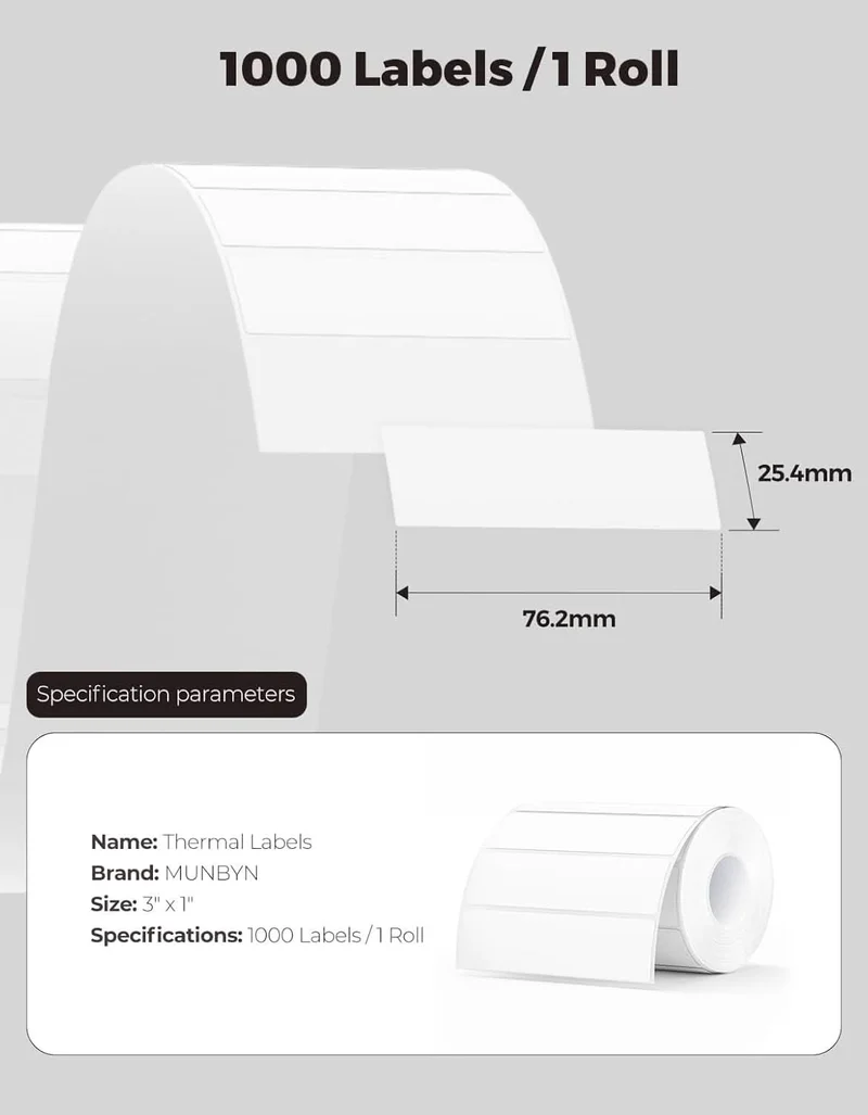 MUNBYN 3" x 1" Rectangle Thermal Labels for Barcode and Address Labels