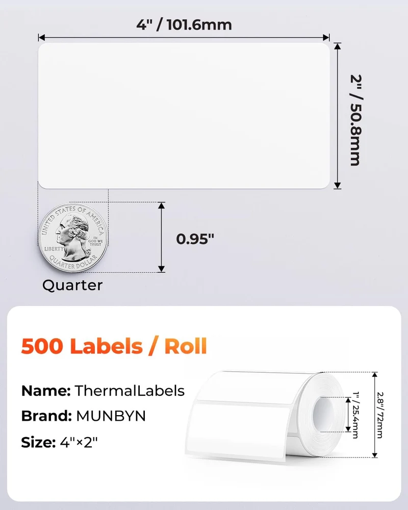 MUNBYN 4" x 2" Rectangle Thermal Labels for Mailing and Barcode Labels