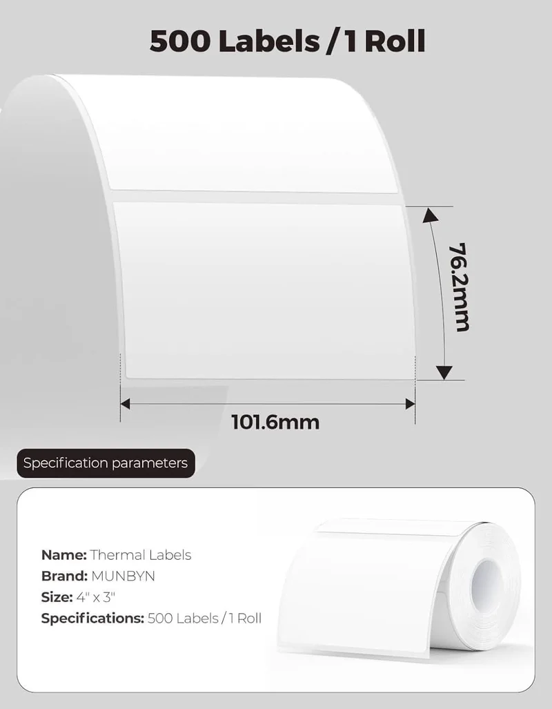 MUNBYN 4" x 3" Rectangle Thermal Labels for Mailing and Barcode Labels