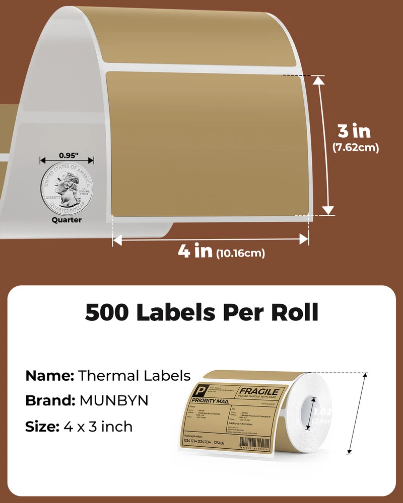 MUNBYN 4" x 3" Rectangle Thermal Labels for Mailing and Barcode Labels