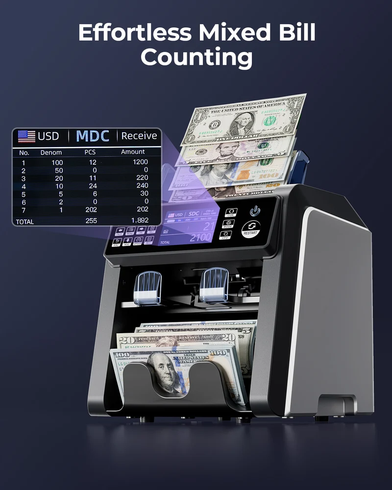 MUNBYN IMC08 Bank-Grade Mixed Denomination Money Counter